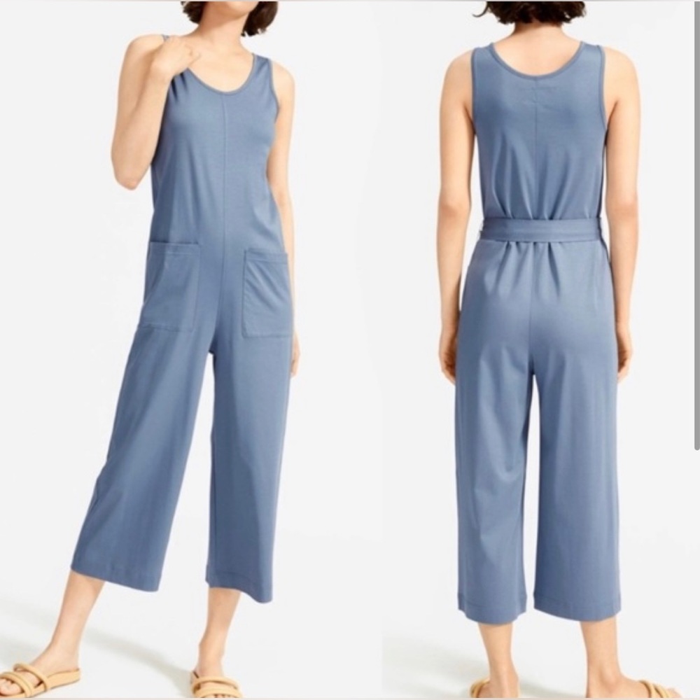 Everlane the luxe cotton jumpsuit dusty blue xs